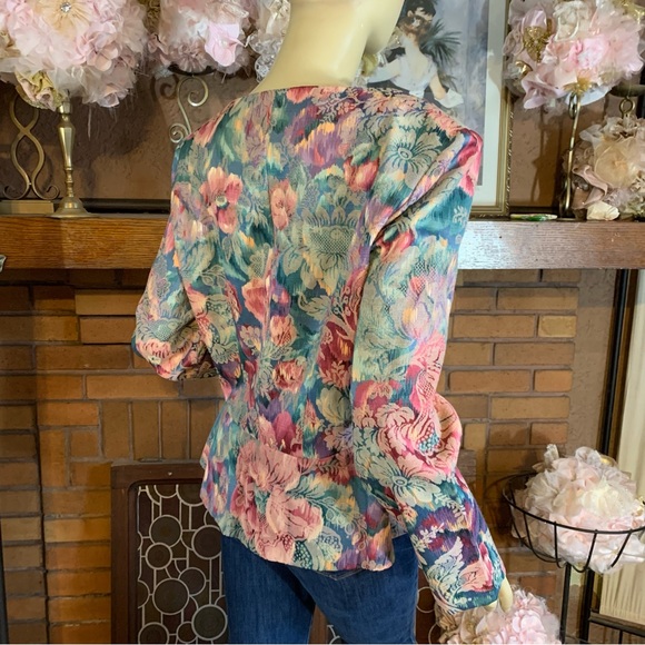 VINTAGE 1990'S NAH NAH COLLECTION FLORAL PRINT BROCADE BLAZER (14) - Picture 8 of 14